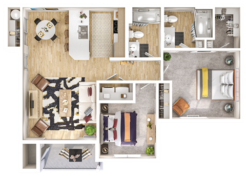 Floor plan for 2 beds, 2 baths, 871 sqft